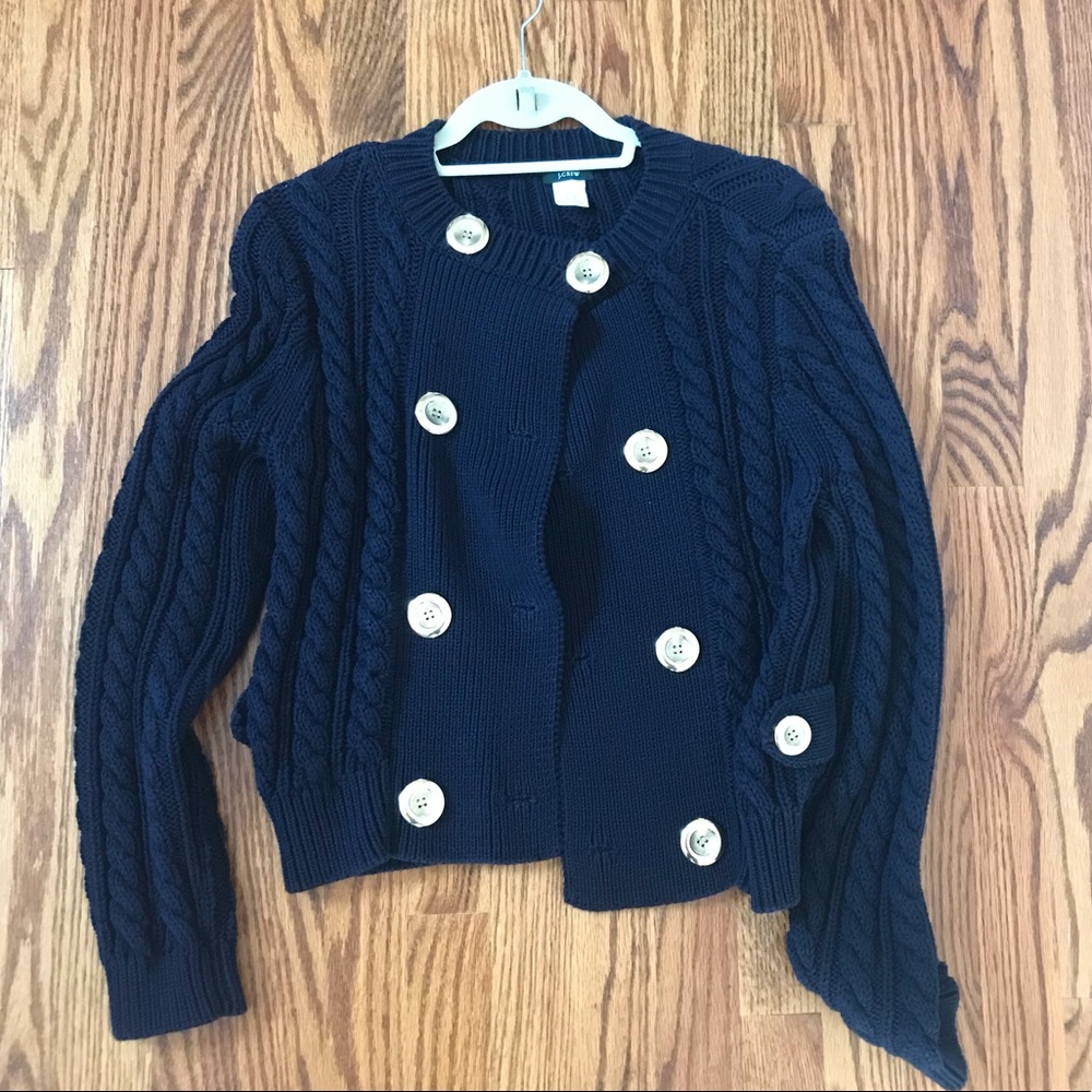 J. Crew Navy Cable Sweater with Gold Buttons, M
